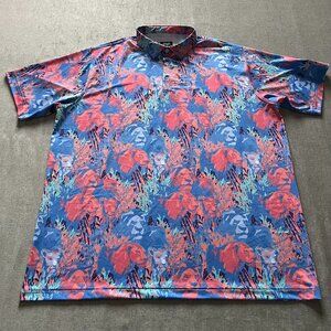 Waggle Polo Shirt Men 3XL Blue Lion Jungle AOP Performance Golf Stretch Tech